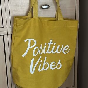 Yellow Tote Bag with Positive Vibes Print